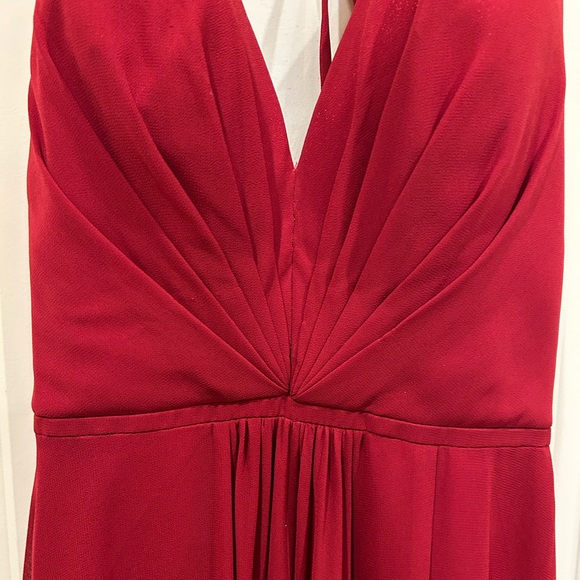 Red prom Dress with hip slit. Low back with criss cross lace up back. - Picture 7 of 12